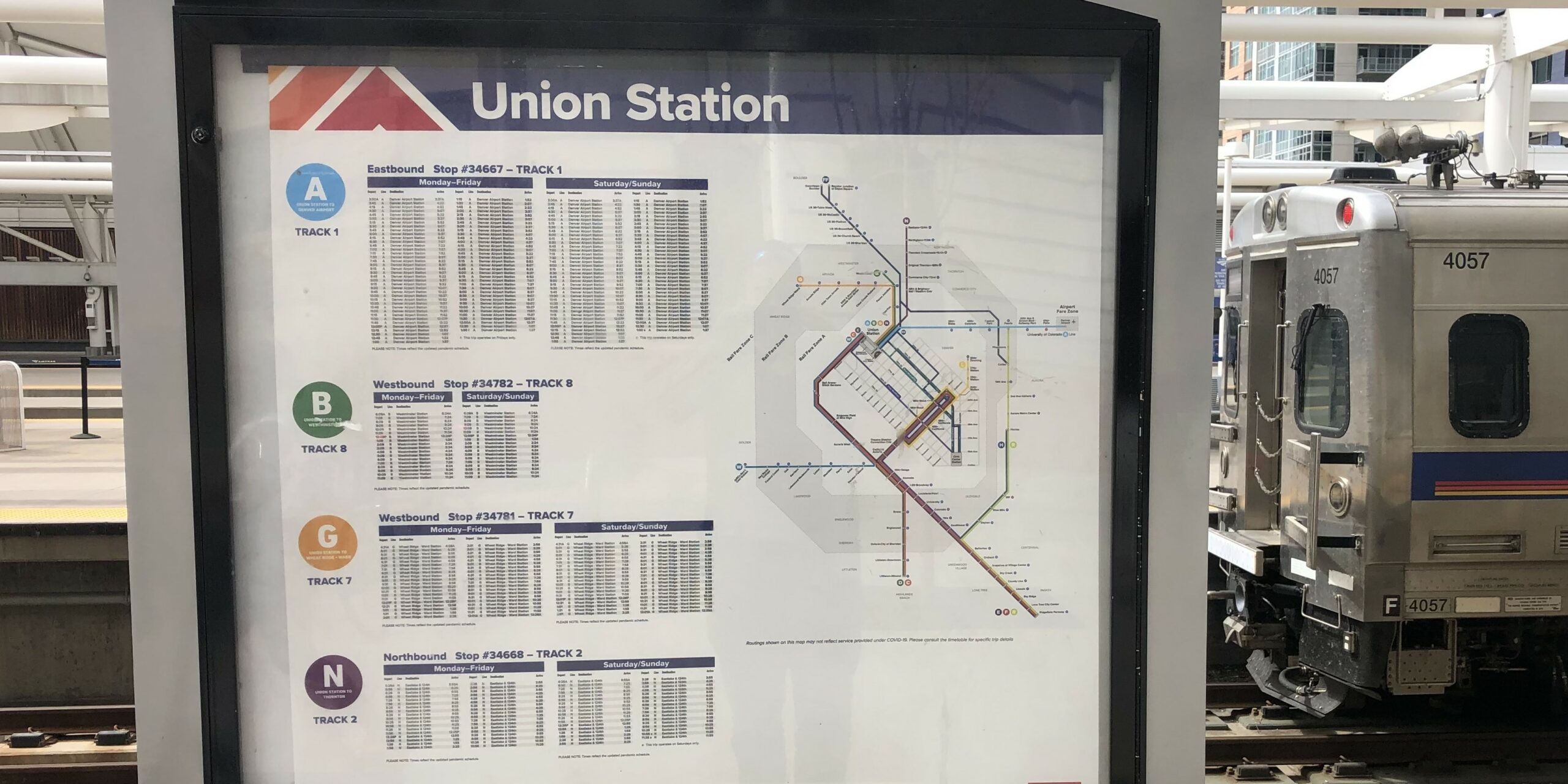 RTD schedule sign at Denver Union Station.