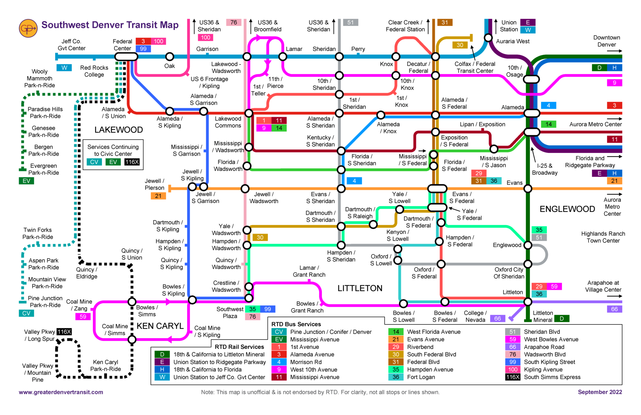 Southwest Denver Transit Map - Greater Denver Transit