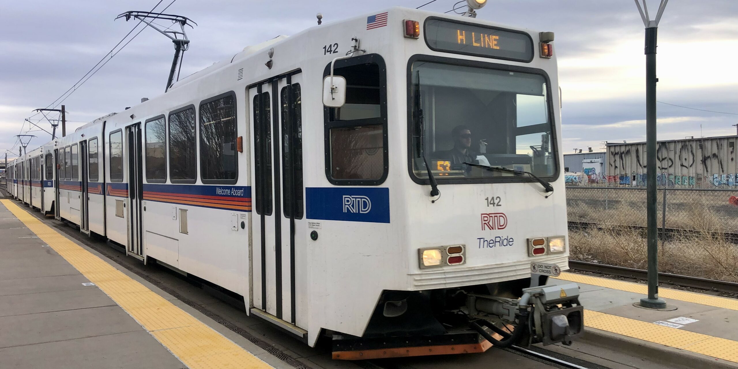 An H Line train at 10th & Osage Station.